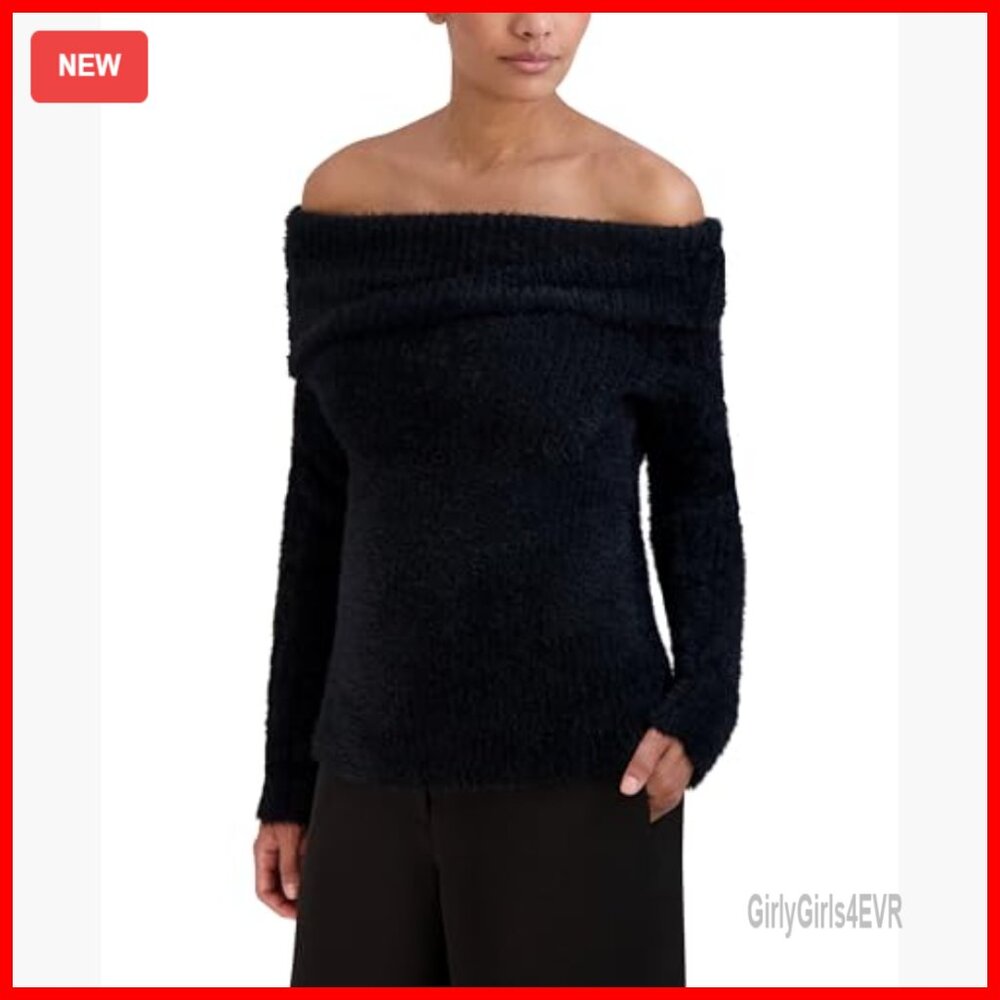 Off Shoulder Pullover Sweater Top Long Sleeve Fol… - image 2
